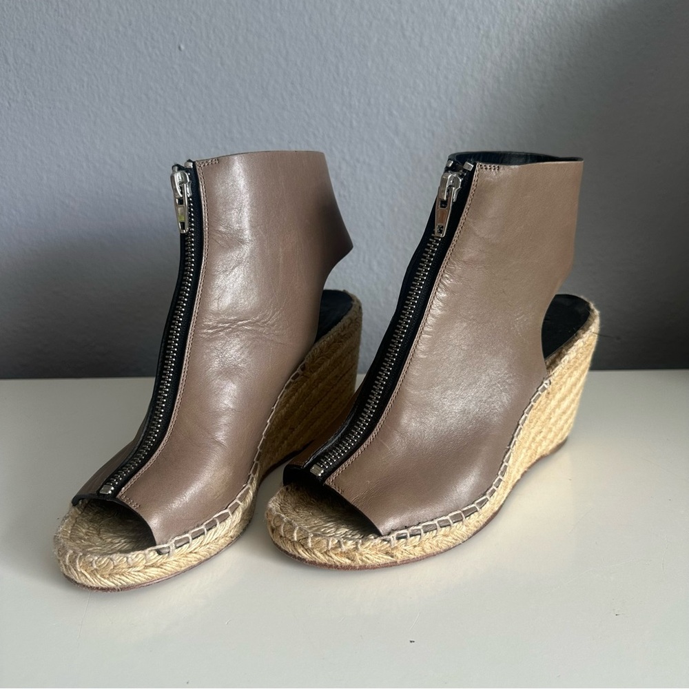 CELINE Peep Toe Wedge Espadrille Sandal Zipper
